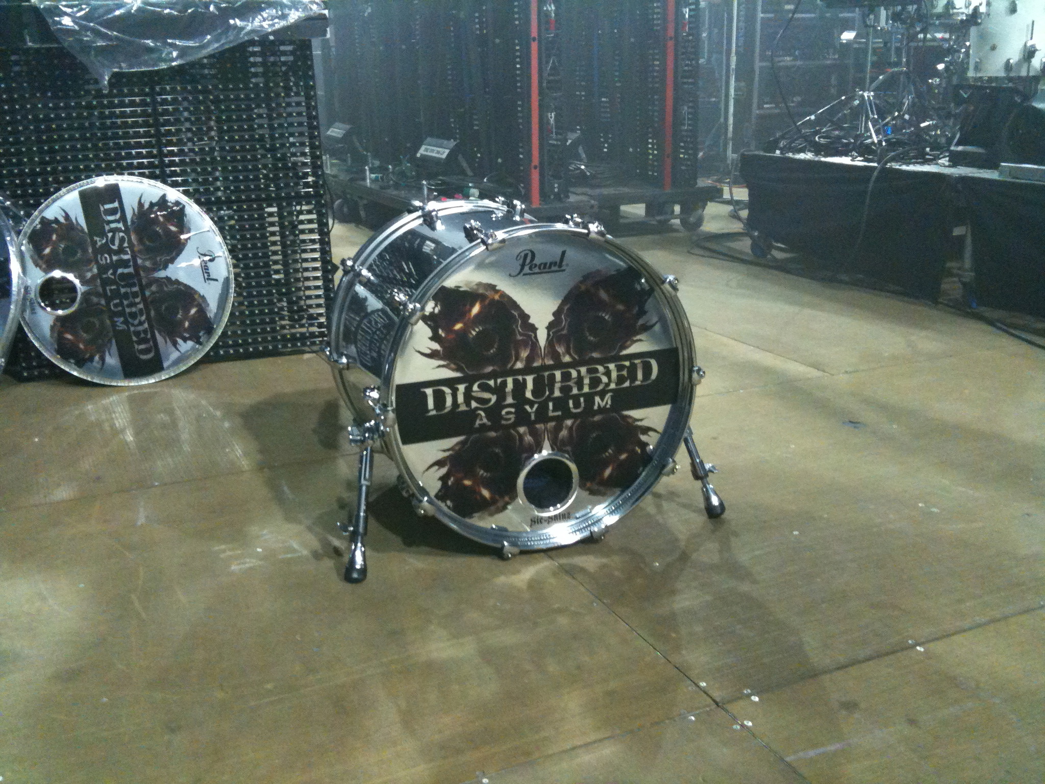 Disturbed Asylum bass drum on stage