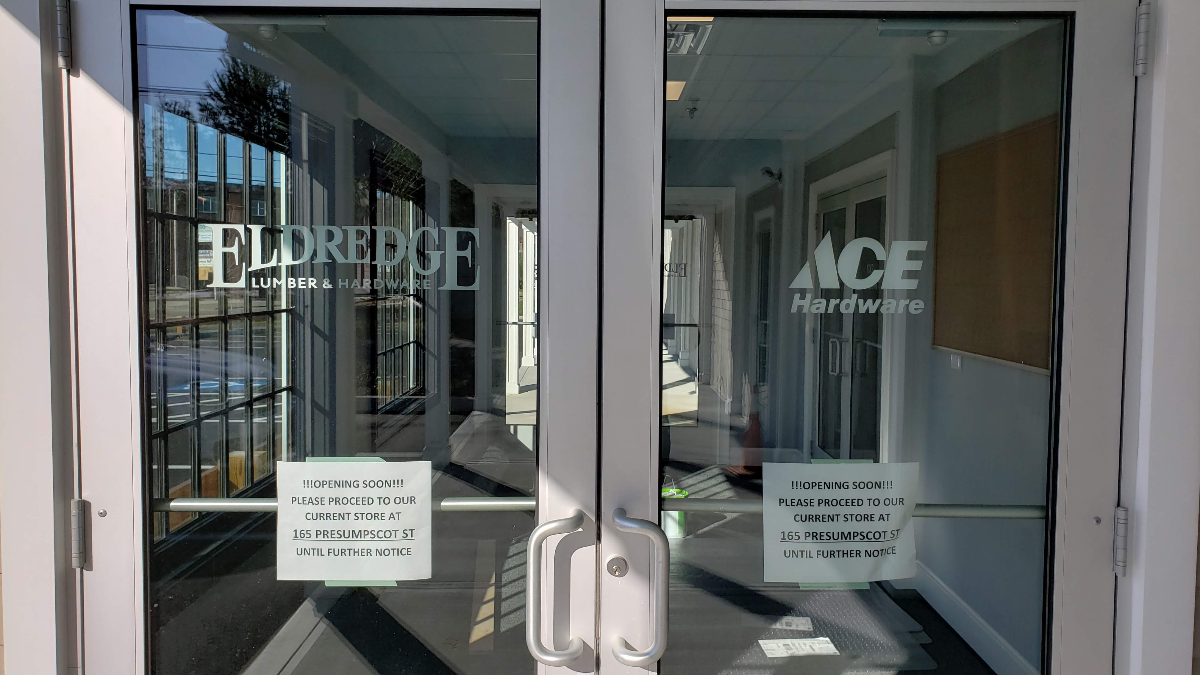 Eldredge and Ace Hardware entry doors