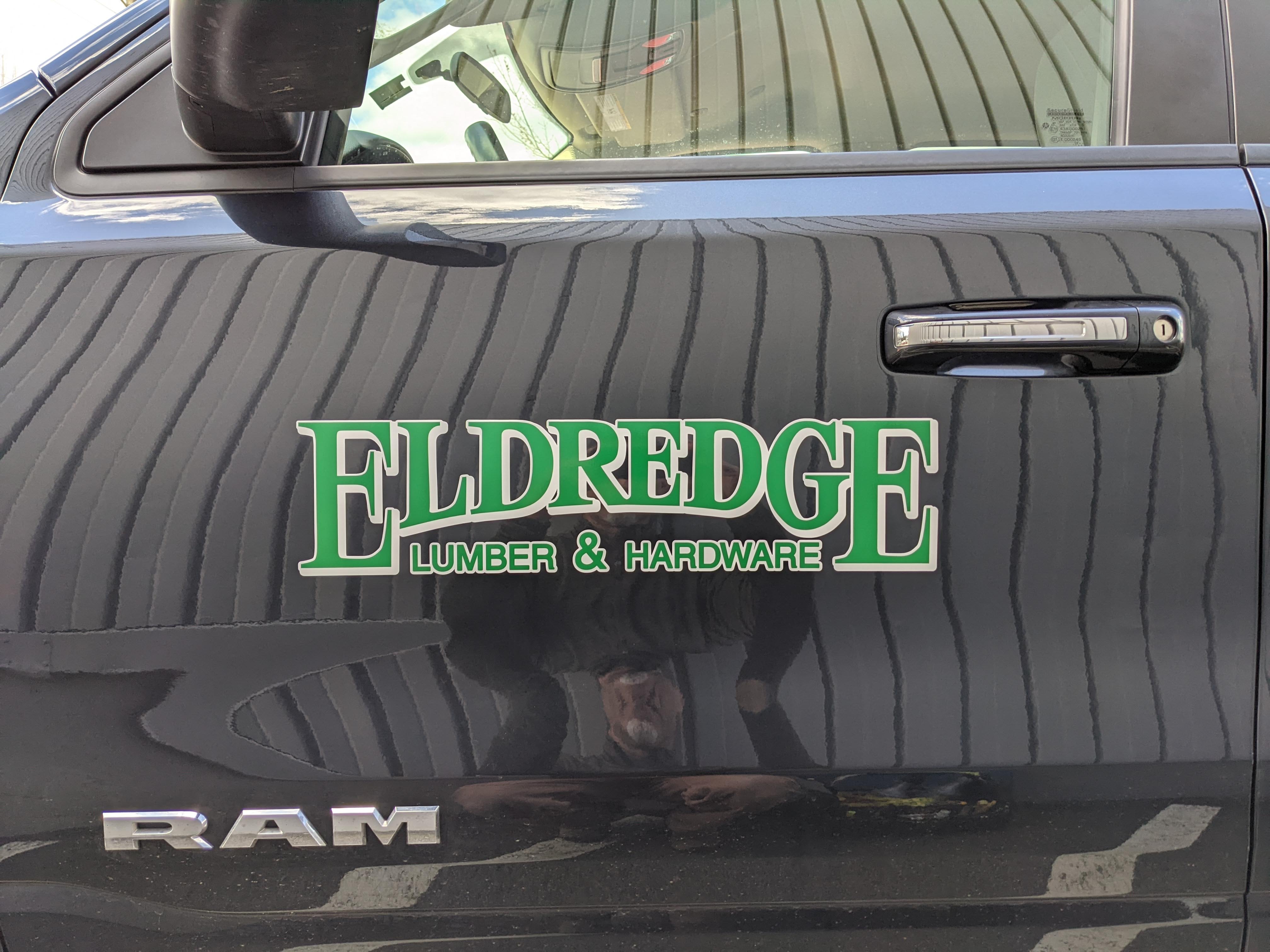 Eldredge logo on black RAM door