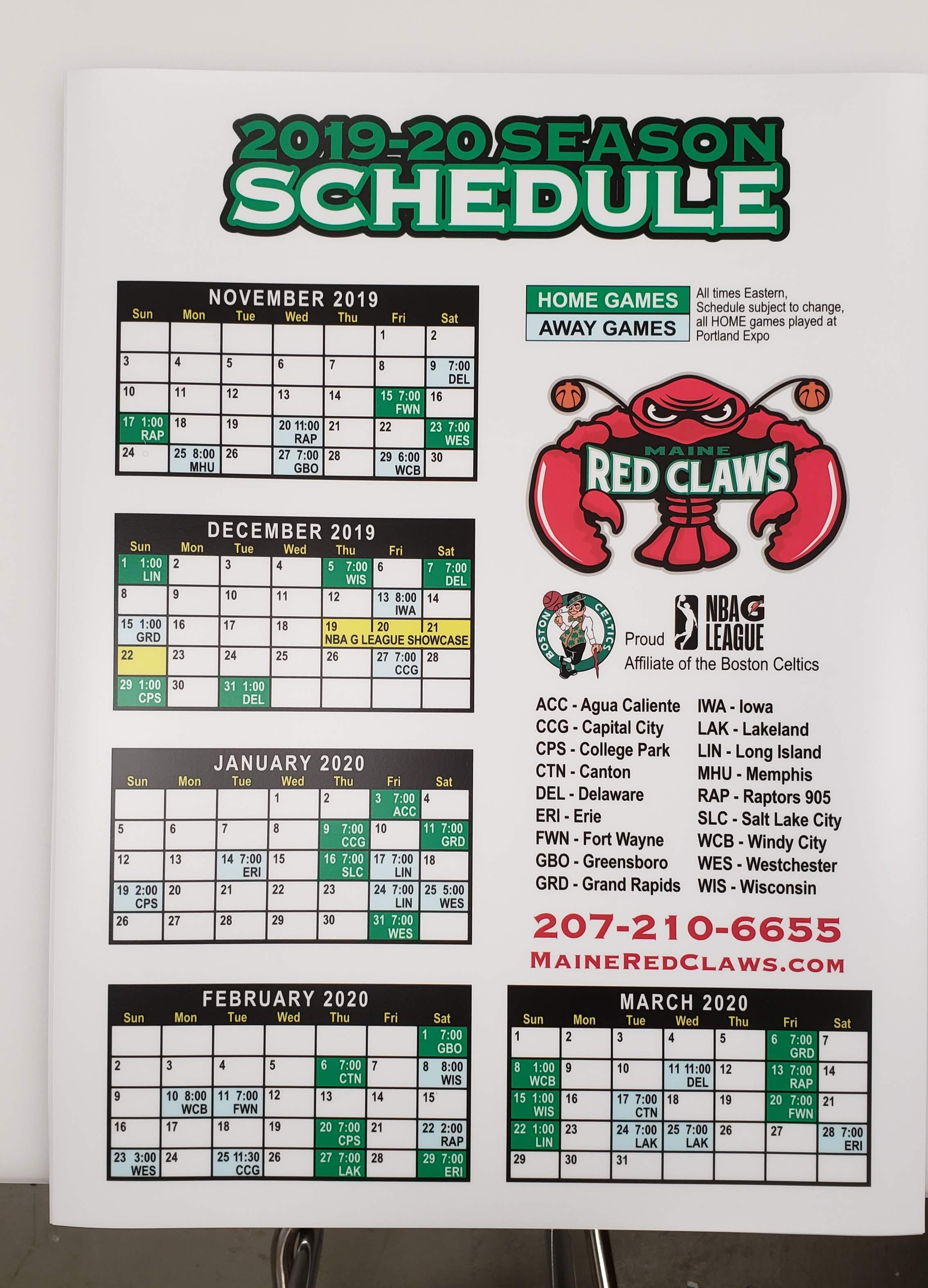 Red Claws 2019-20 season schedule
